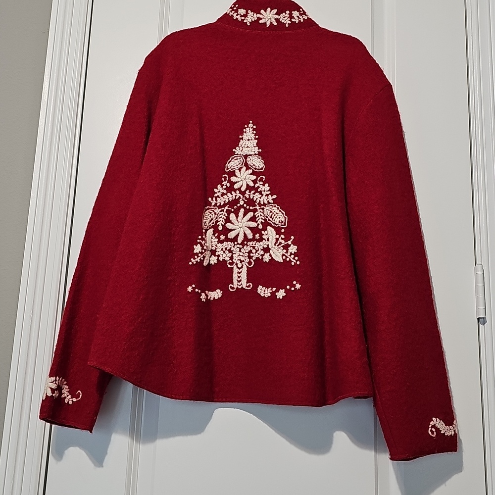 Red Embroidered Wool Zip-Front Jacket - Picture 4 of 4